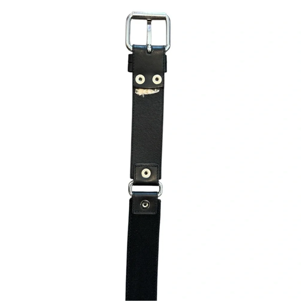 Armani Exchange Chunky Leather Elastic 1.5 in Women's Belt Black Silver 40‎ in.